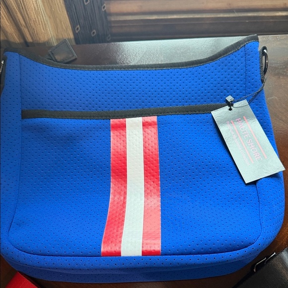 HAUTE SHORE Handbags - Haute Shore Blue and Red Stripe Crossbody